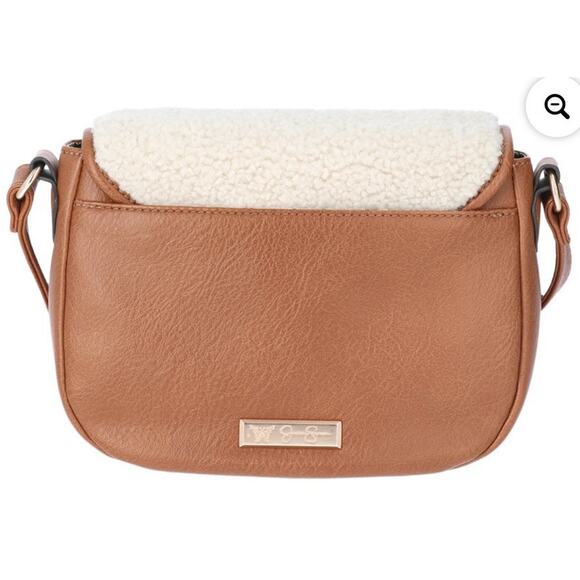Jessica Simpson Woman's Jessie Crossbody Handbag, Cognac & Faux Shearling - Picture 3 of 6